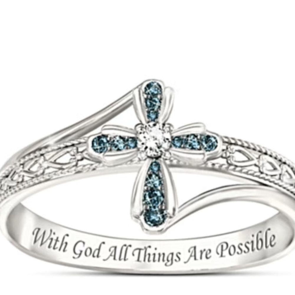 Cross Ring Size 9 “With God All Things Are Possible” Christian